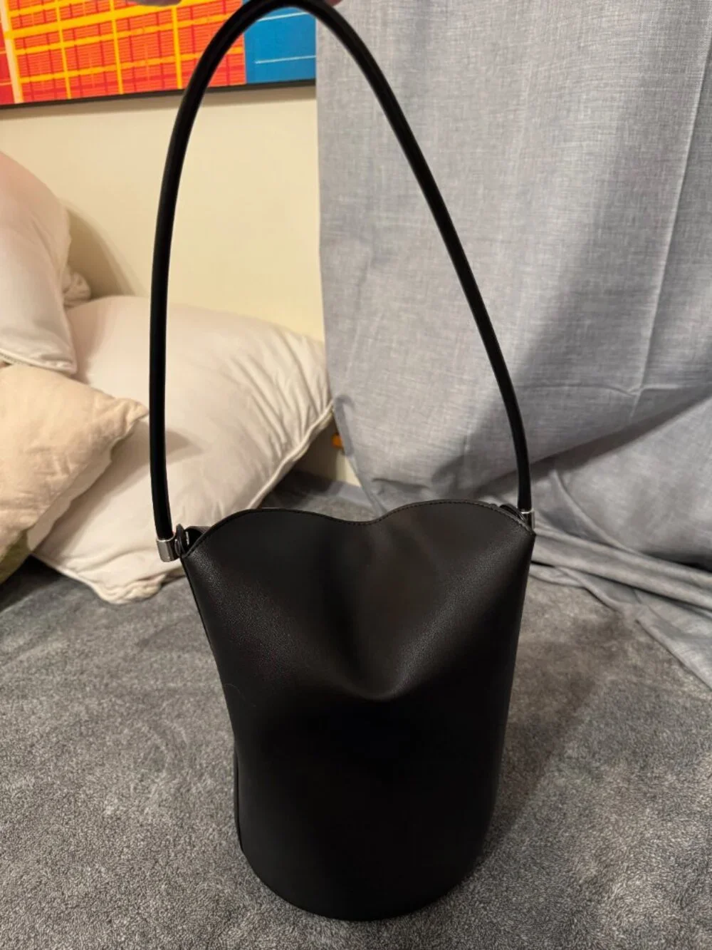 Calvin Klein Black Faux Leather Bucket Bag Silver Hardware CK - Picture 4 of 6